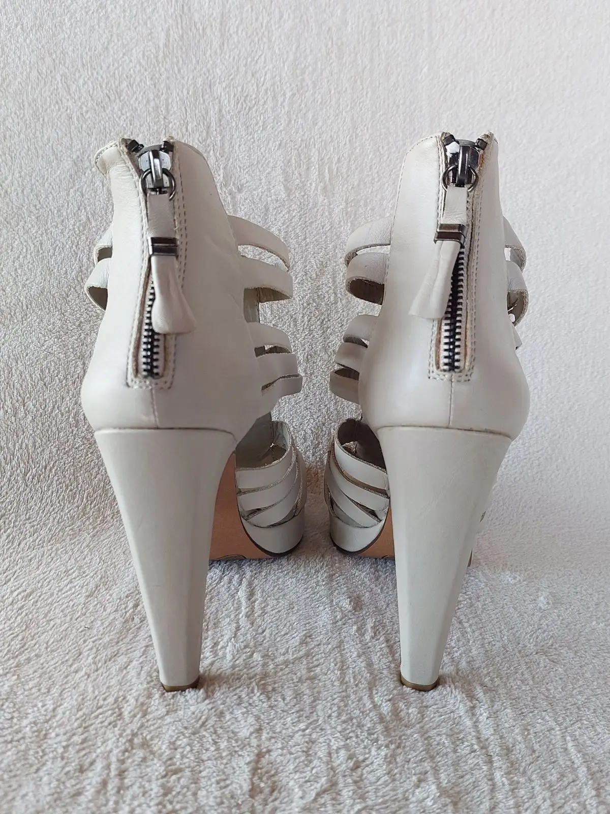 White High Heel Sandals with Embellished Chain Detail
