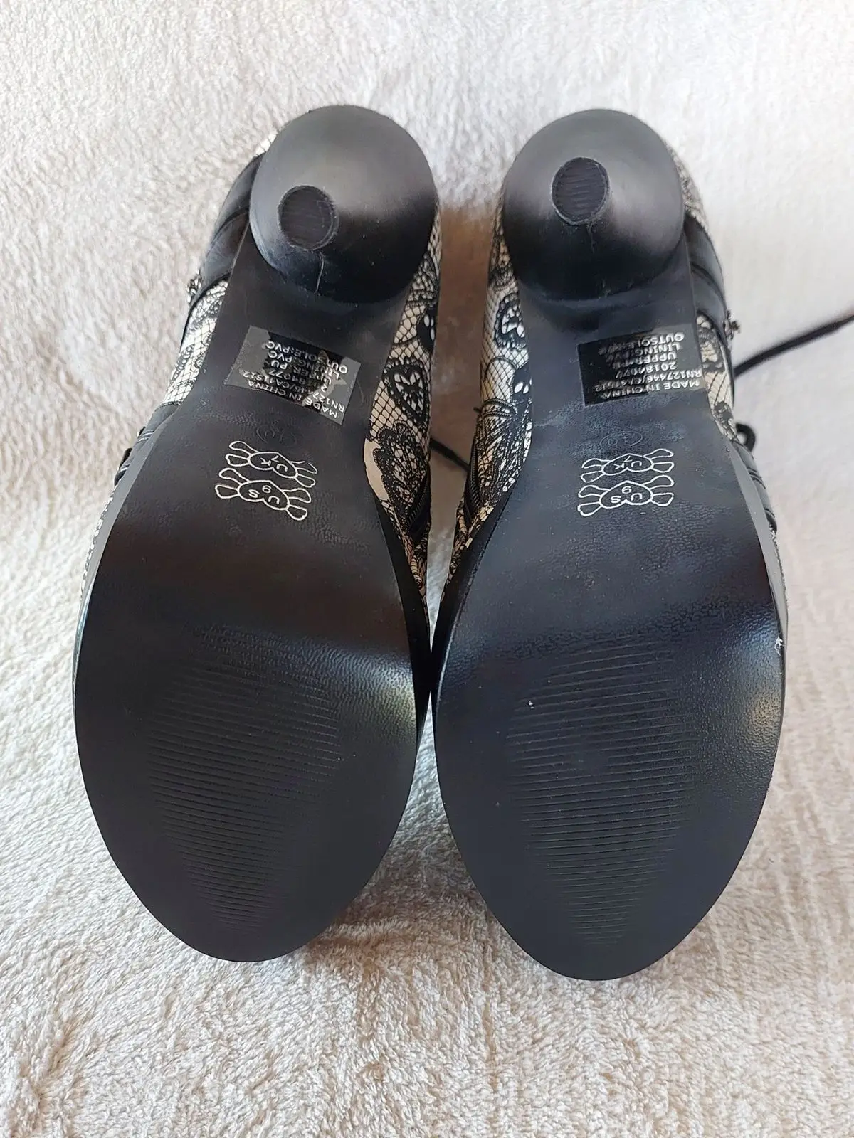 Black and White Lace-Up Peep-Toe Heeled Boots Size 7