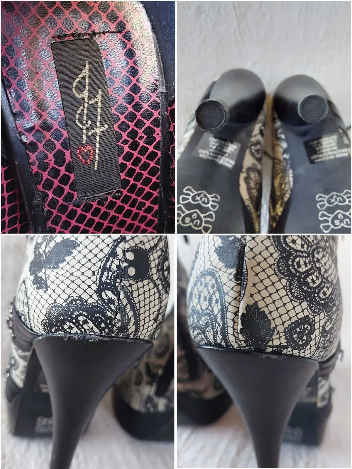 Black and White Lace-Up Peep-Toe Heeled Boots Size 7