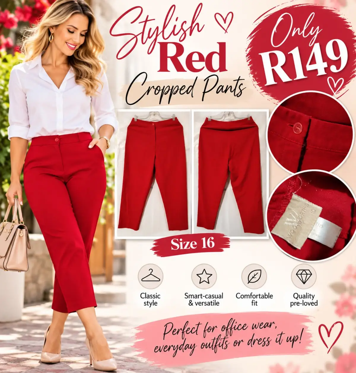 Woolworths Red Cropped Pants Size 16