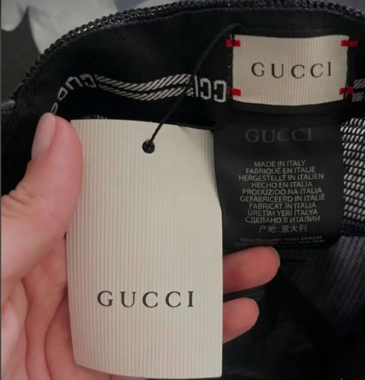Gucci Black Monogram Cap with Tag