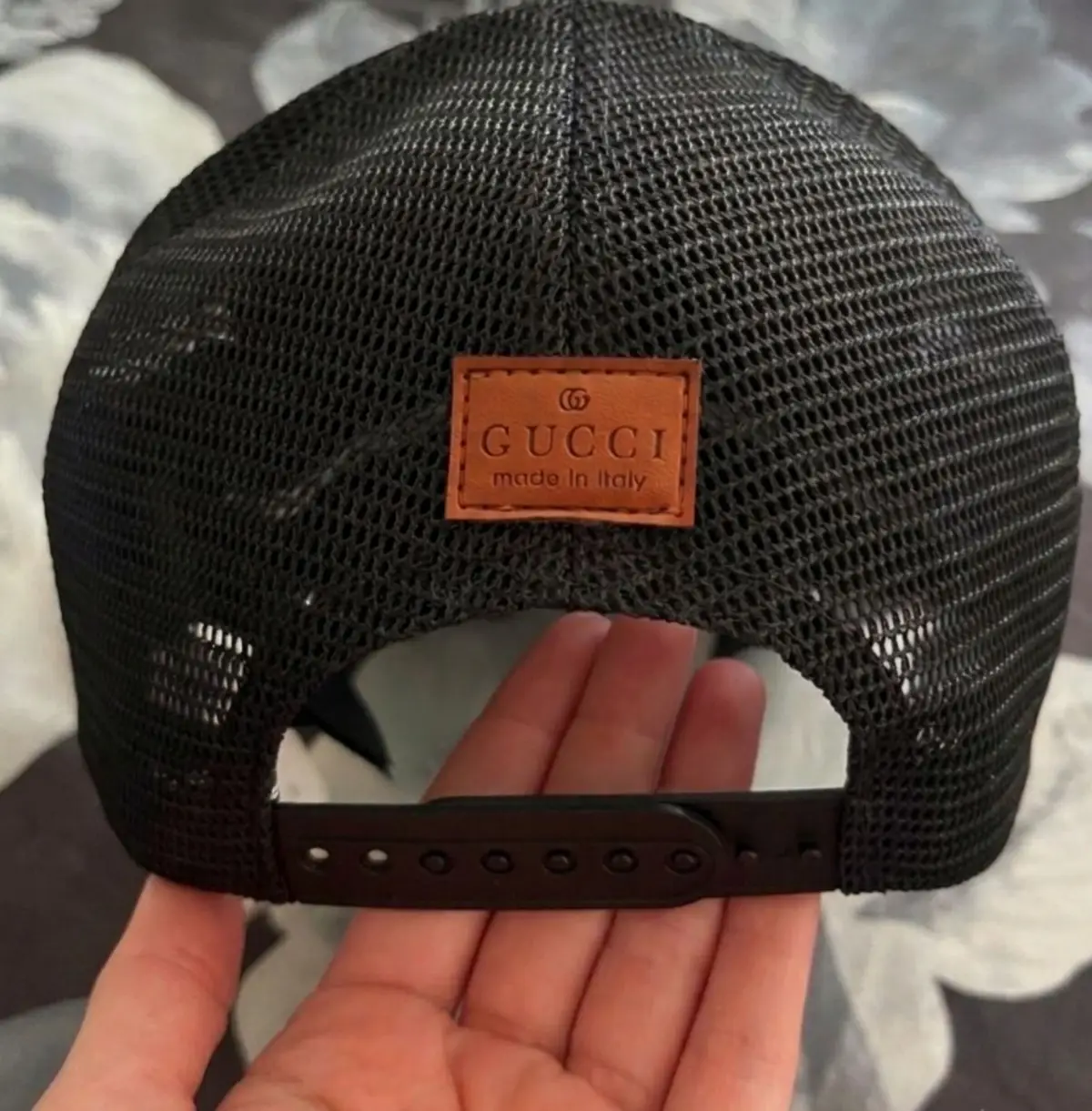 Gucci Black Monogram Cap with Tag