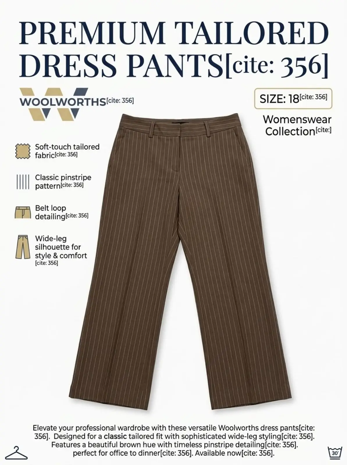 Woolworths Pinstripe Wide-Leg Tailored Dress Pants Size 18