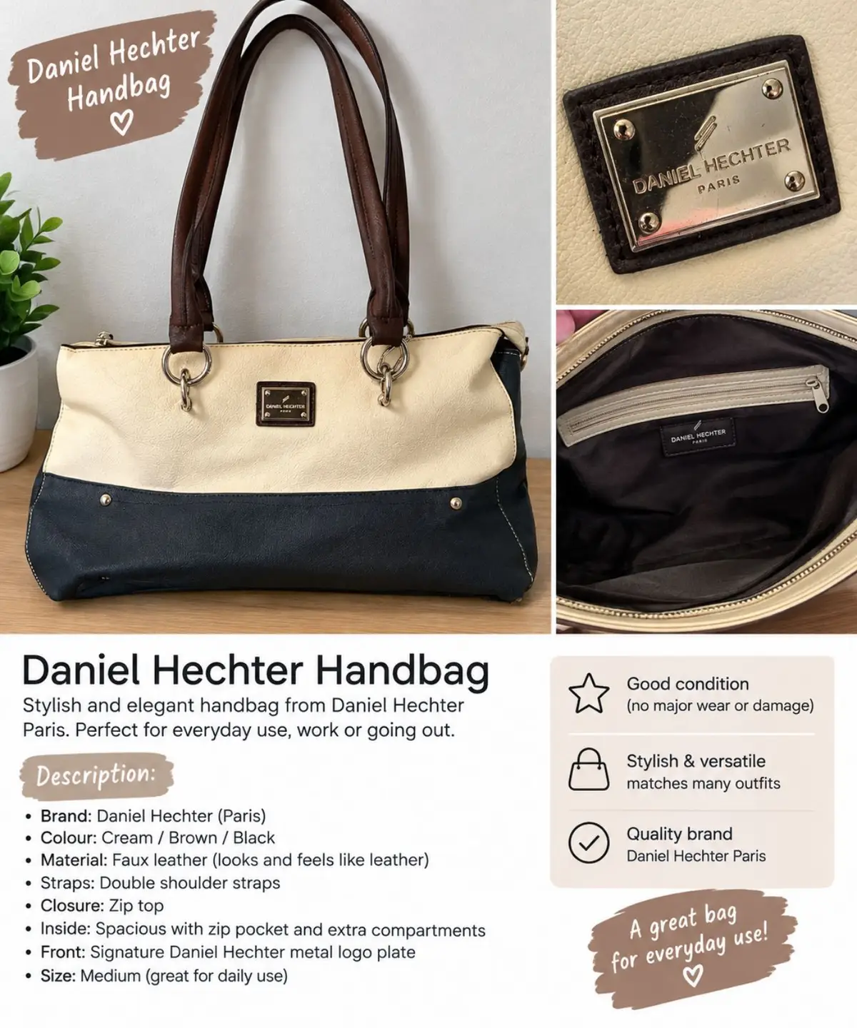 Daniel Hechter Cream and Dark Blue Handbag