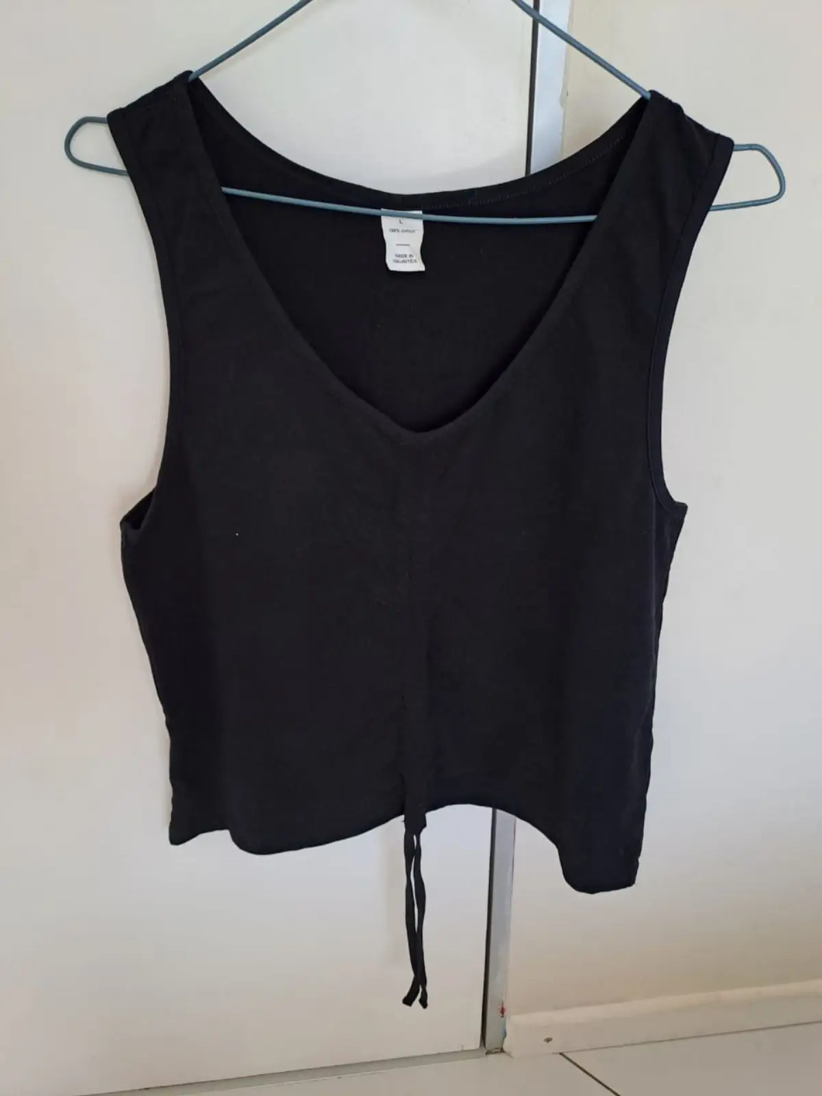 Black V-Neck Tank Top with Strap Detail