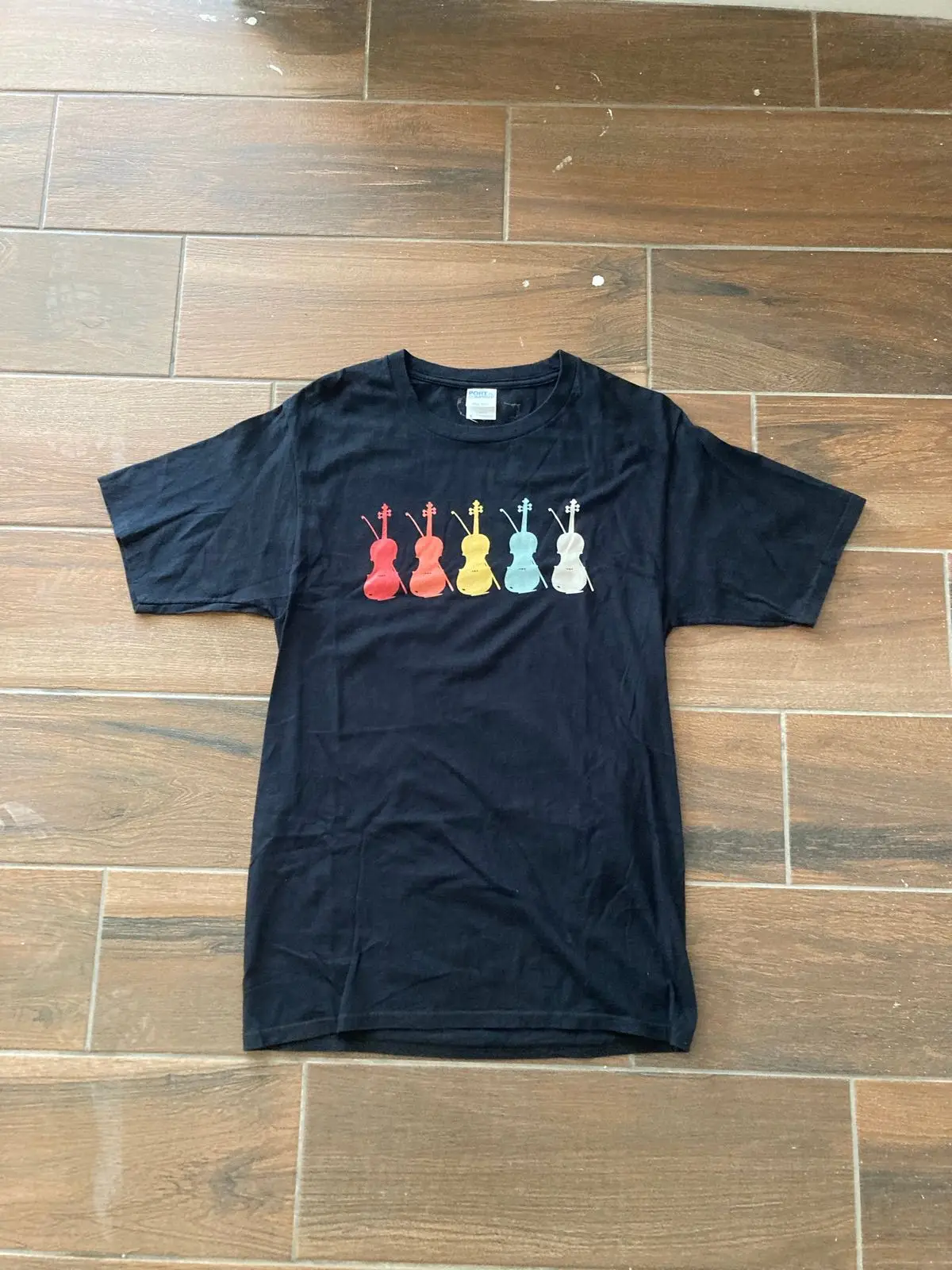 Black Graphic T-Shirt with Violin Print