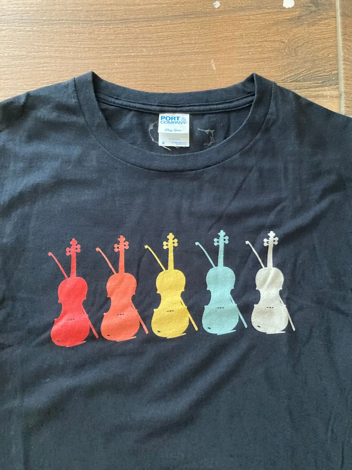 Black Graphic T-Shirt with Violin Print
