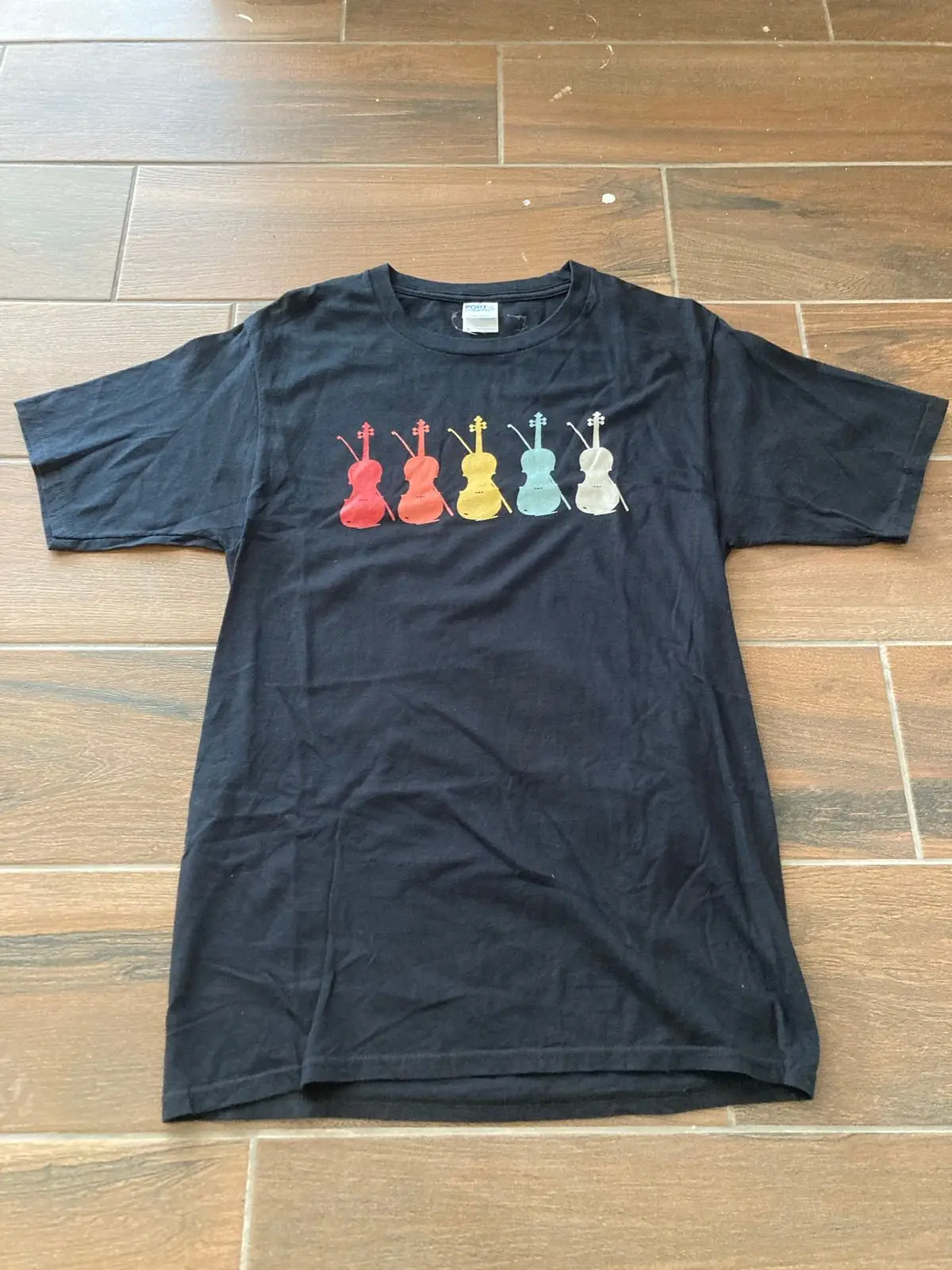 Black Graphic T-Shirt with Violin Print