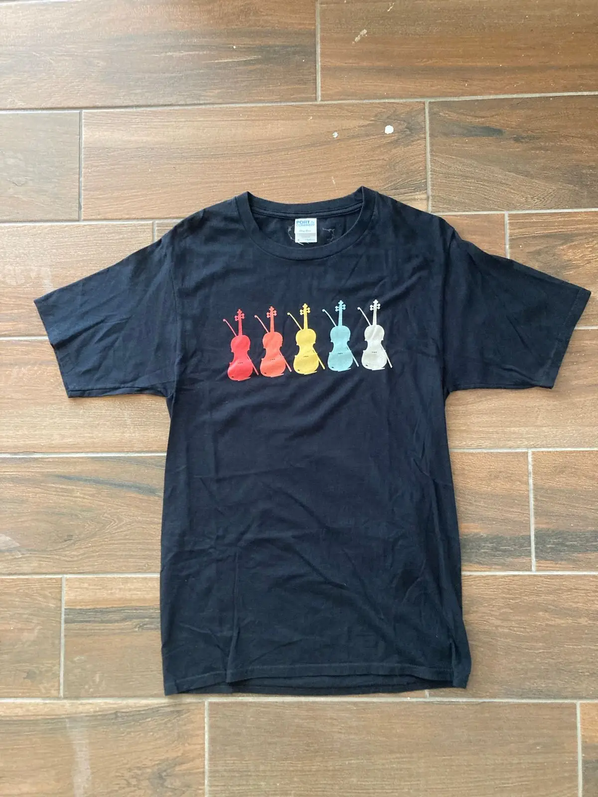 Black Graphic T-Shirt with Violin Print