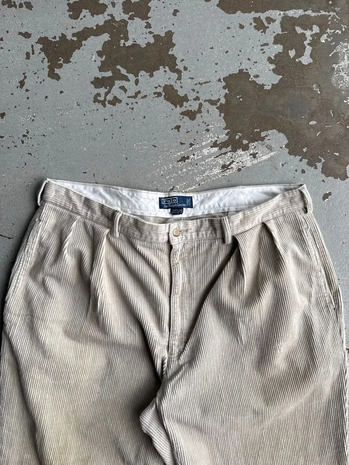 Vintage Beige Corduroy Pleated Ralph Lauren Trousers