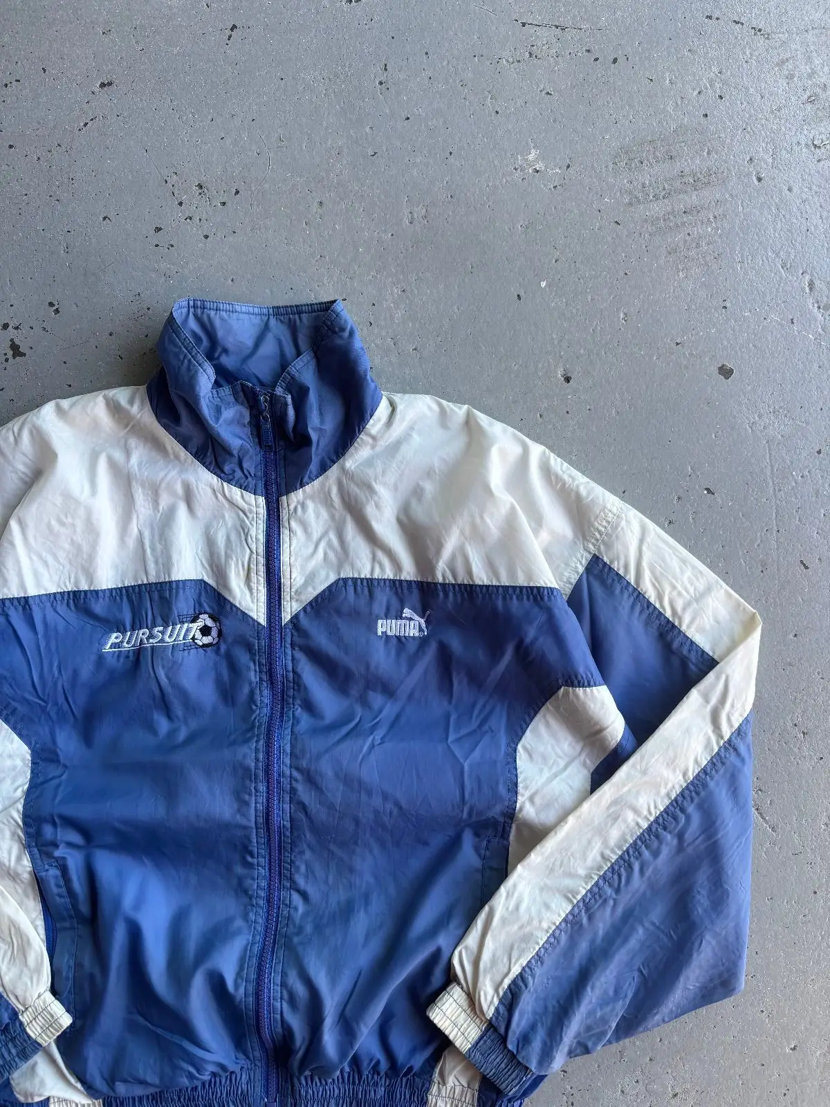 Vintage Puma Blue and White Colorblock Track Jacket XS