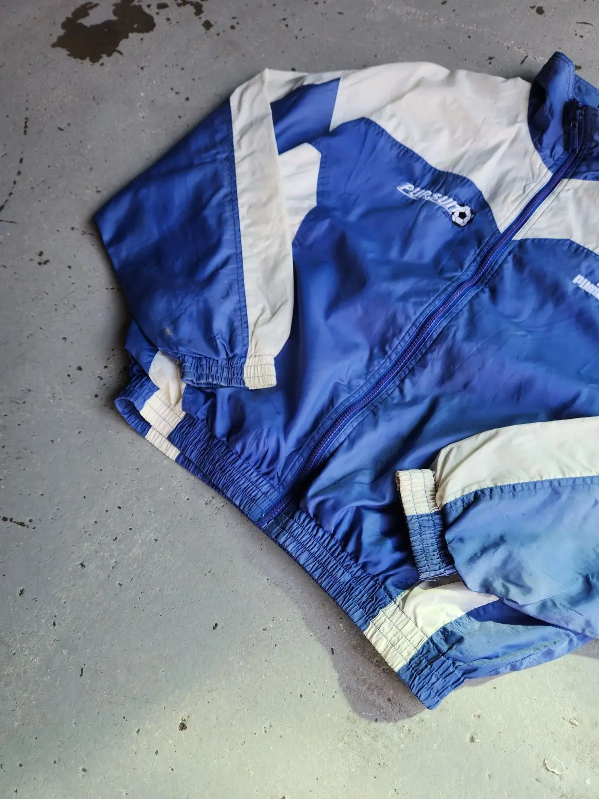 Vintage Puma Blue and White Colorblock Track Jacket XS