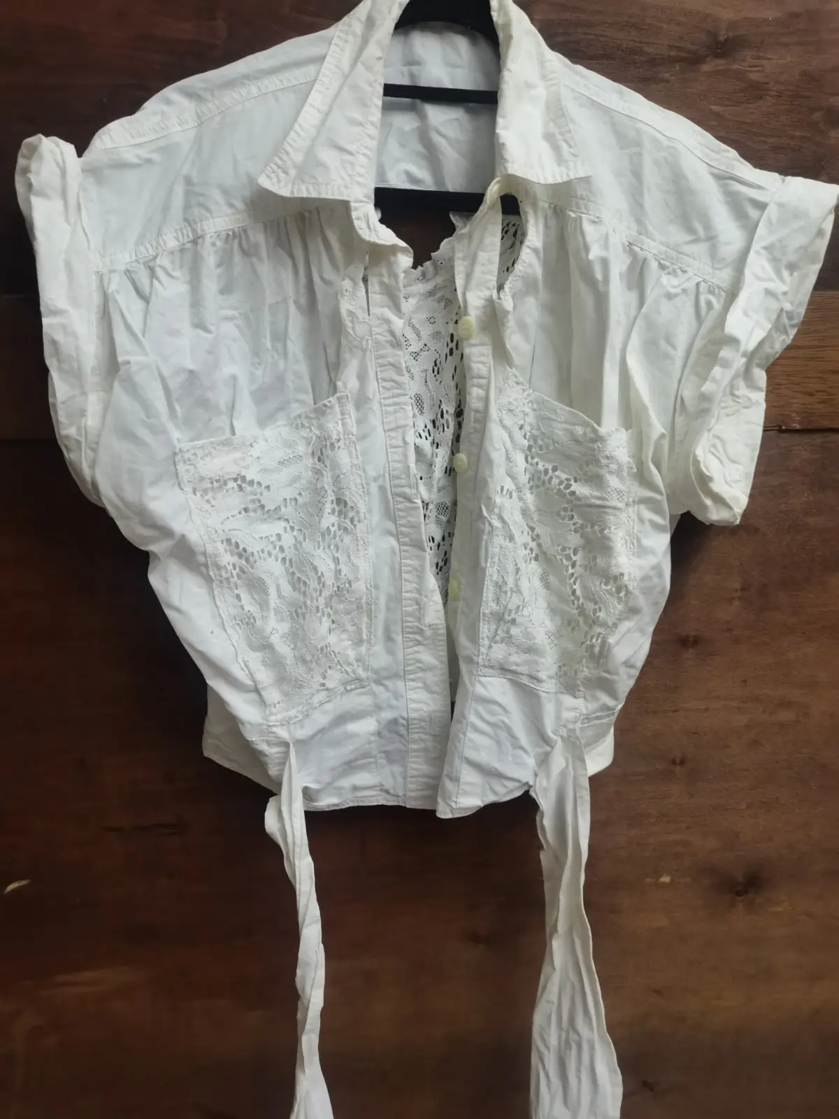 Carreli White Lace Back Crop Shirt Size S
