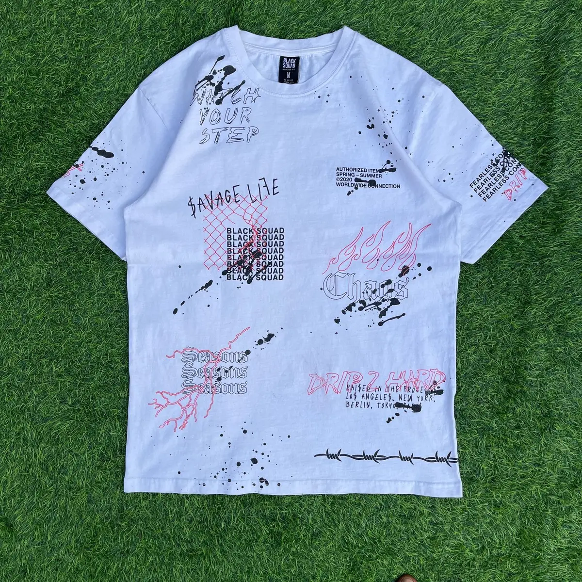 Black Squad All-Over Graphic Print T-Shirt White M