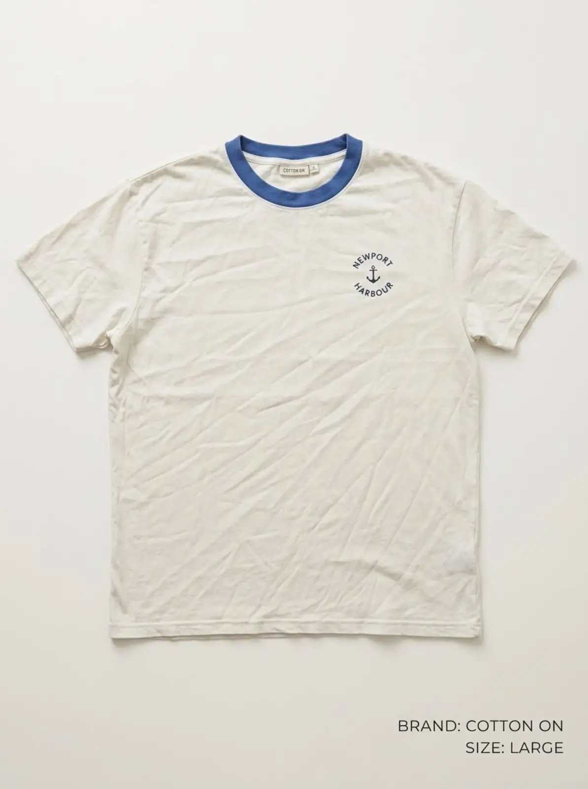Cotton On Newport Harbour Ringer T-Shirt White Blue L