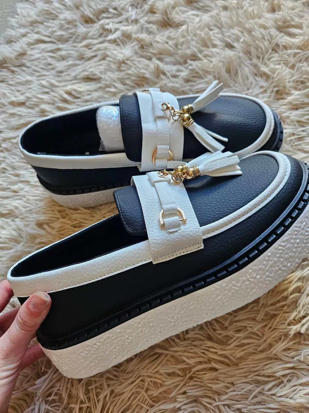 Eleven Black and White Platform Loafers Size 5