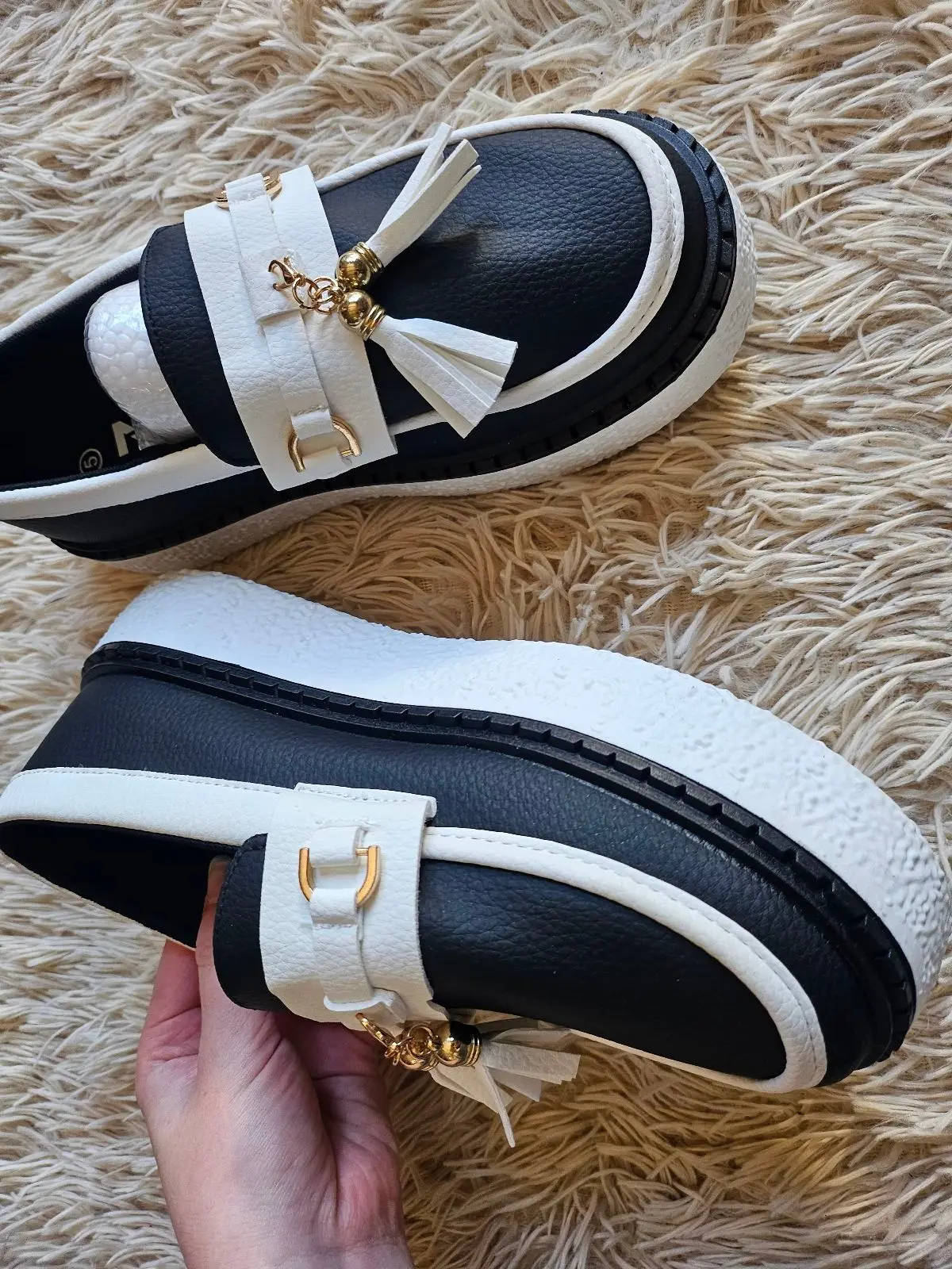 Eleven Black and White Platform Loafers Size 5