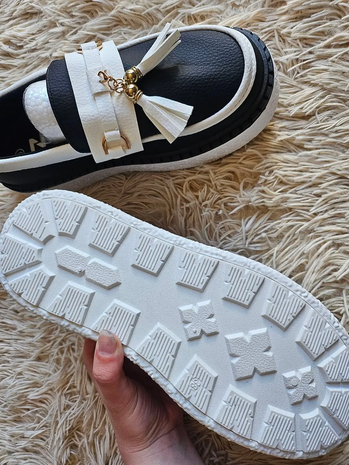 Eleven Black and White Platform Loafers Size 5