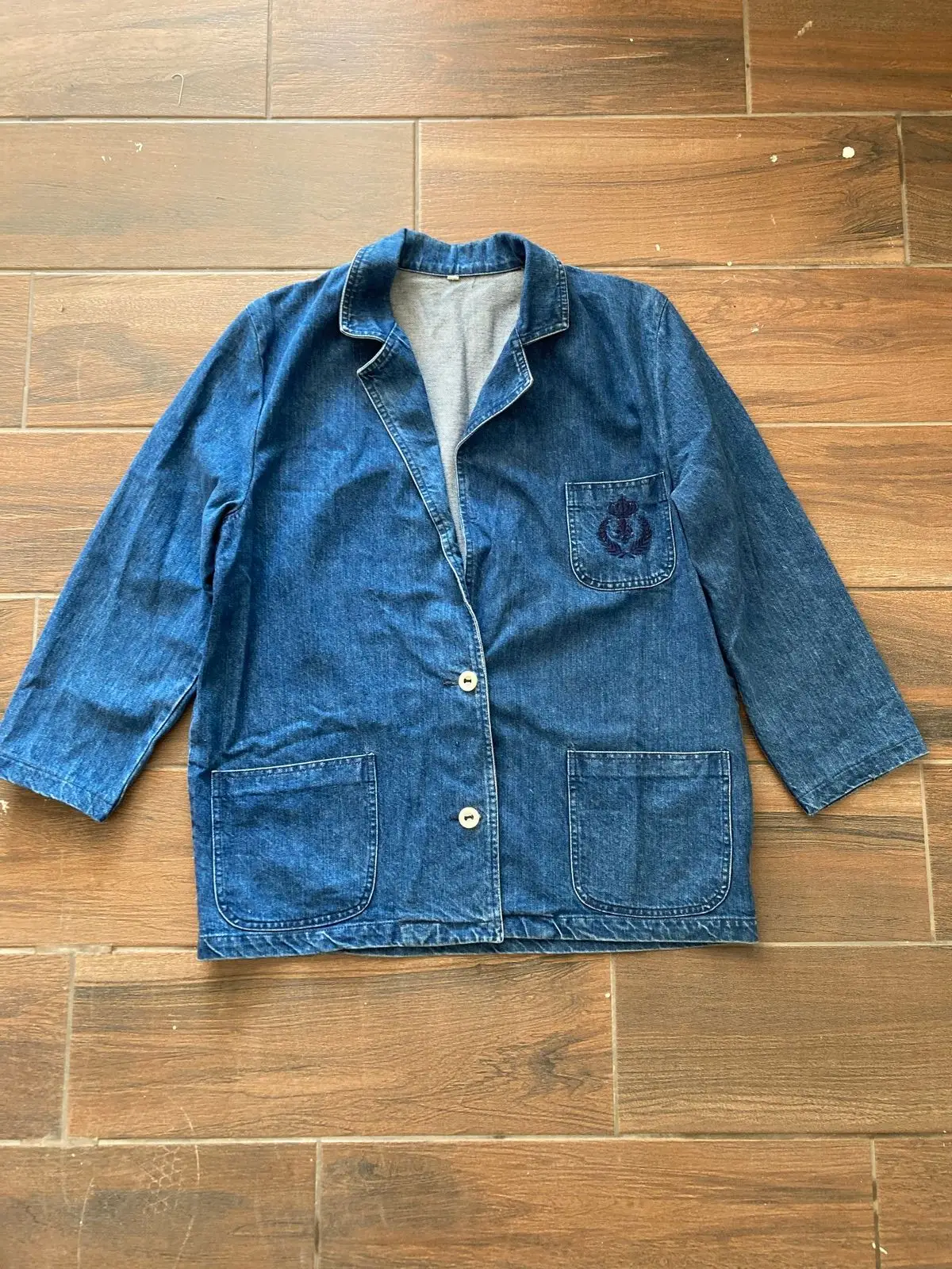 Denim Work Jacket with Embroidered Chest Pocket