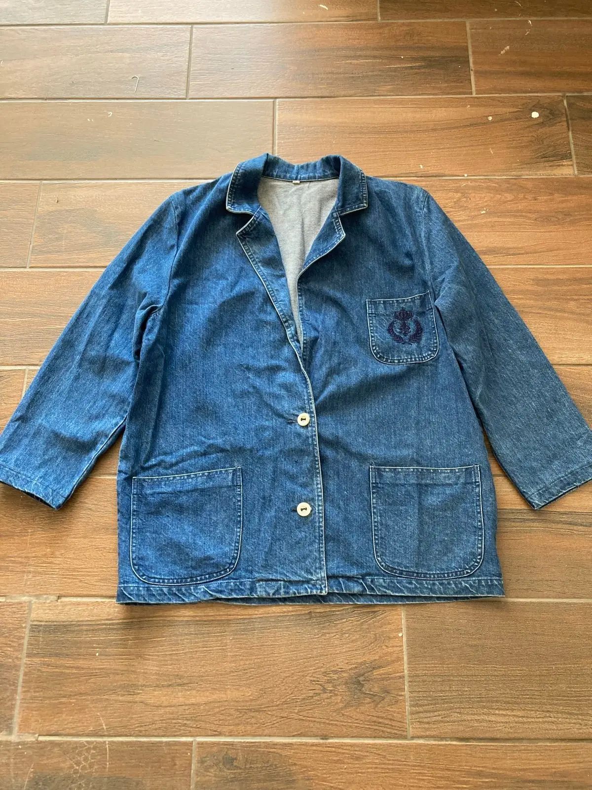 Denim Work Jacket with Embroidered Chest Pocket