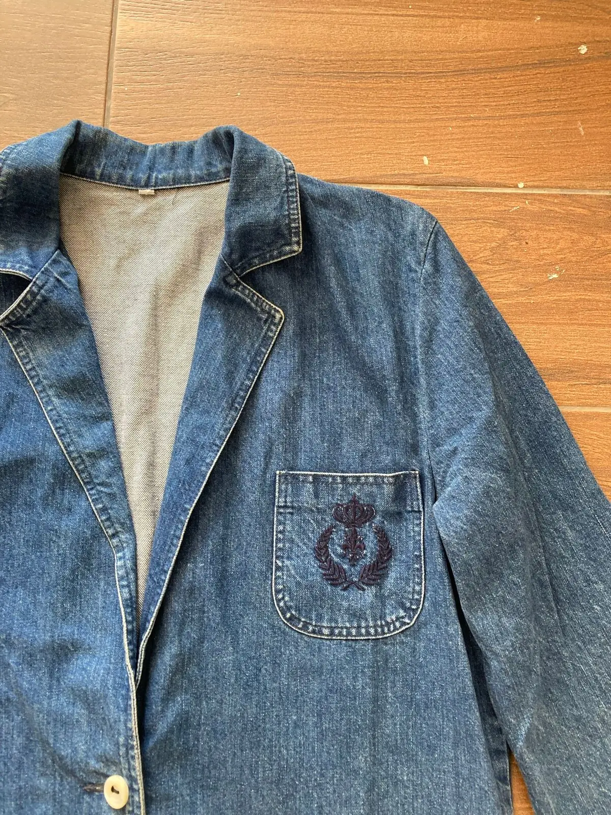 Denim Work Jacket with Embroidered Chest Pocket