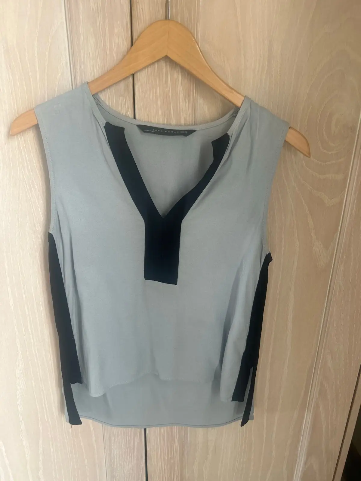 Zara Woman Light Blue Sleeveless Top with Black Trim Size XS