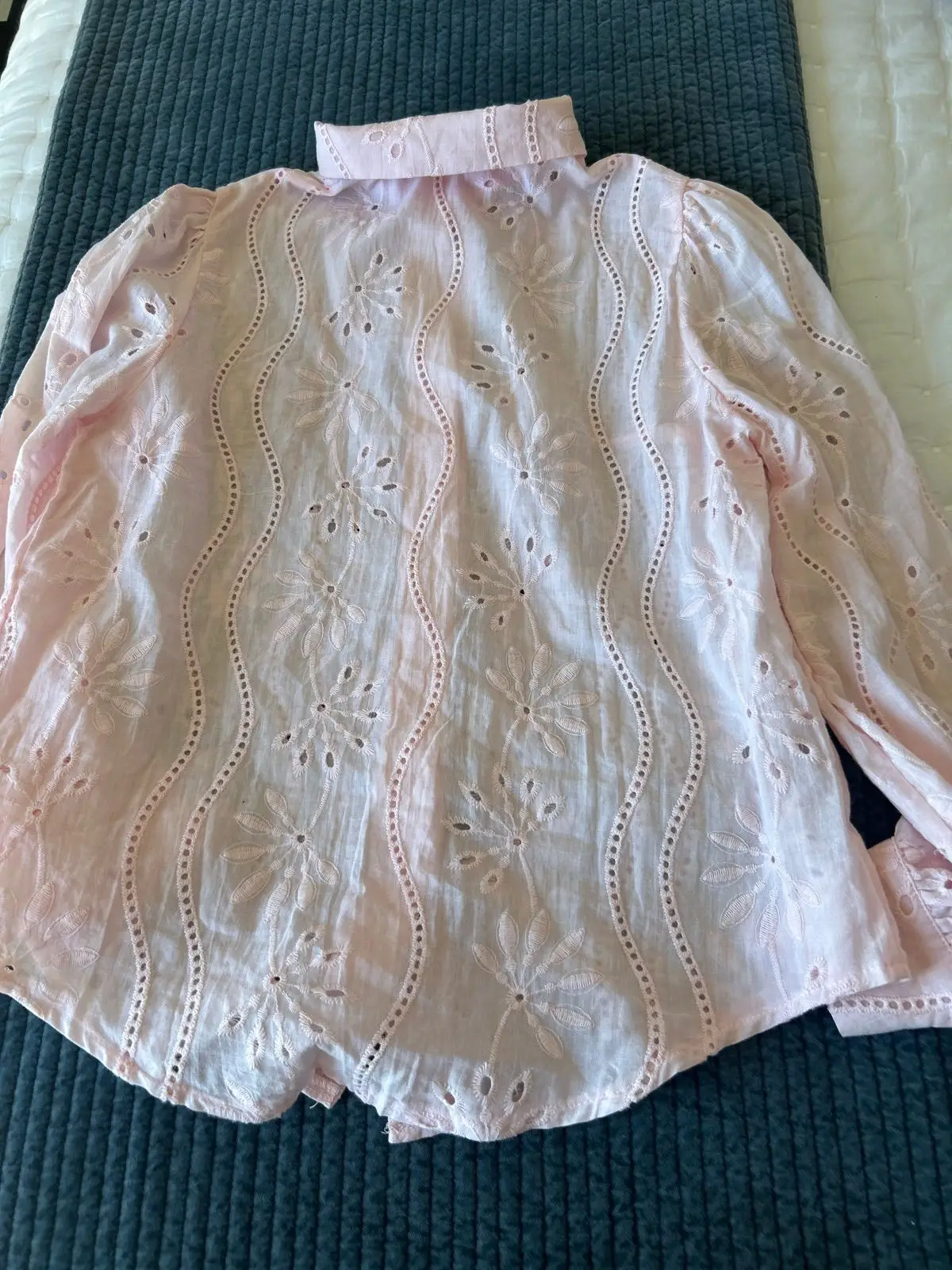 SHEIN Pink Eyelet Button-Up Shirt