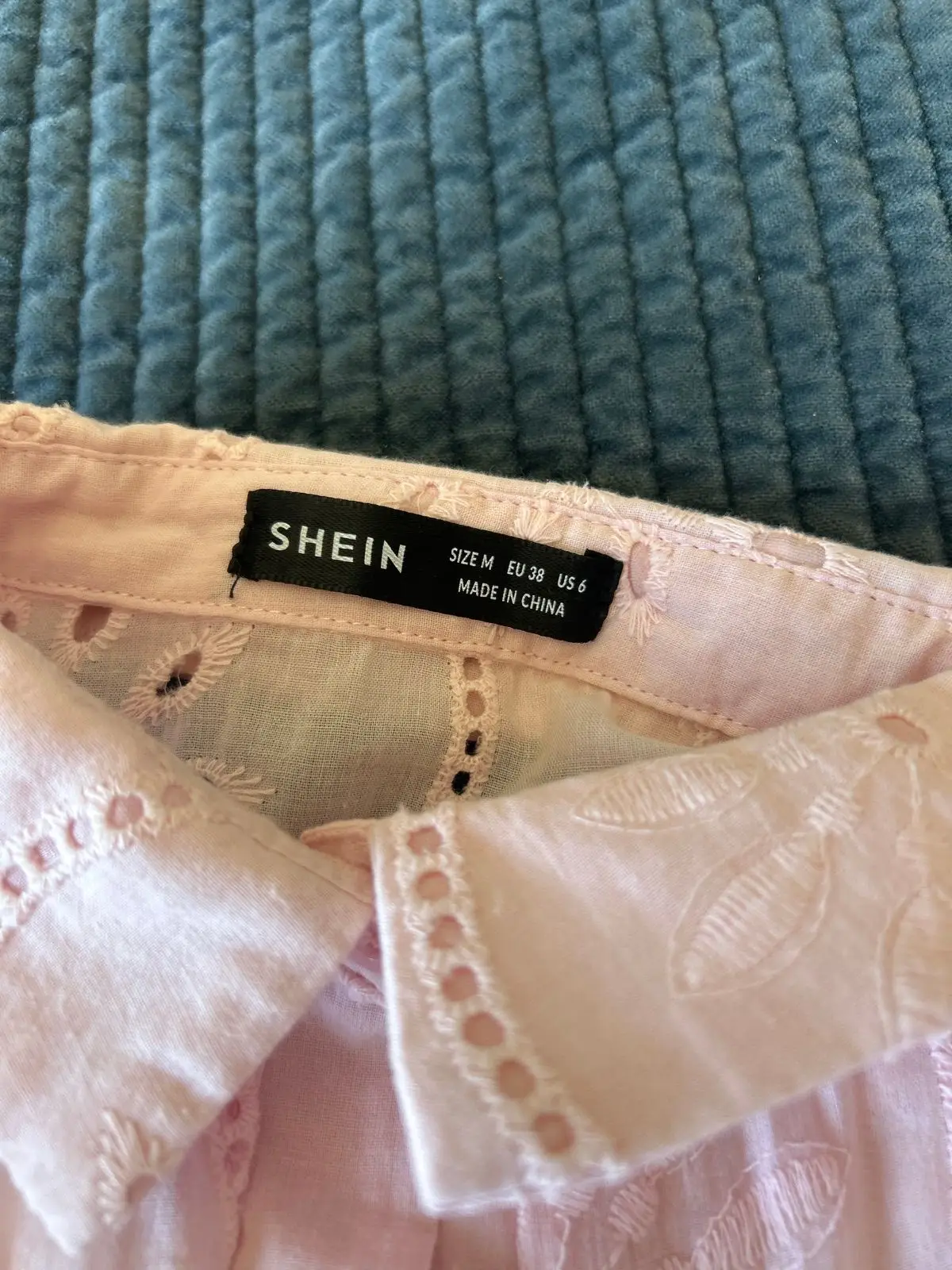SHEIN Pink Eyelet Button-Up Shirt