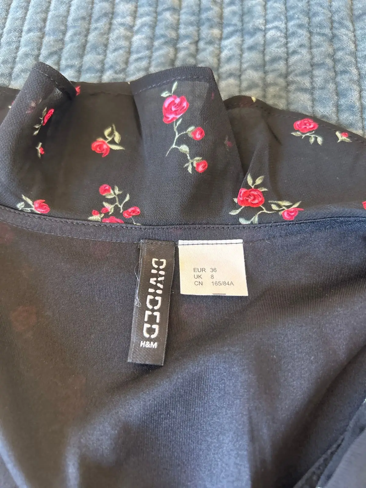 H&M Black Floral Long Sleeve Ruffle Top