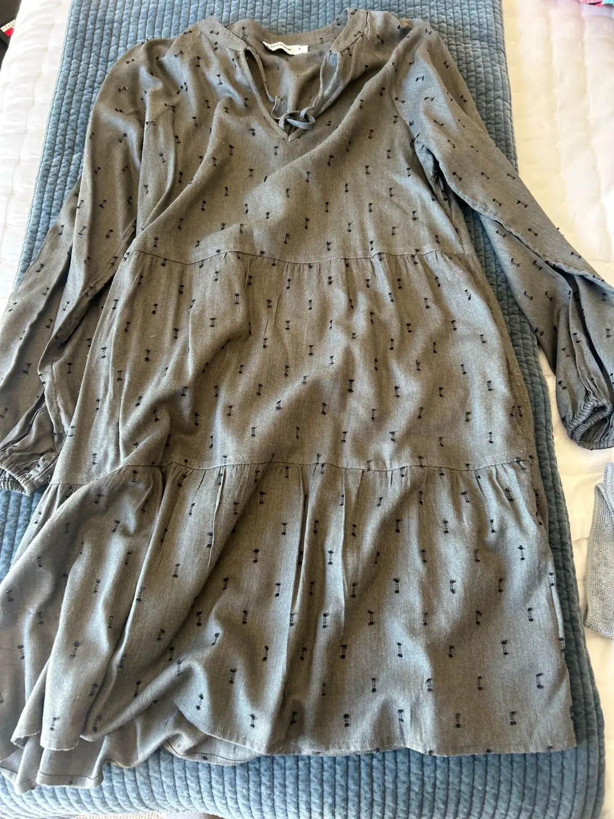 Woolworths Grey Tiered Long Sleeve Dress Size S