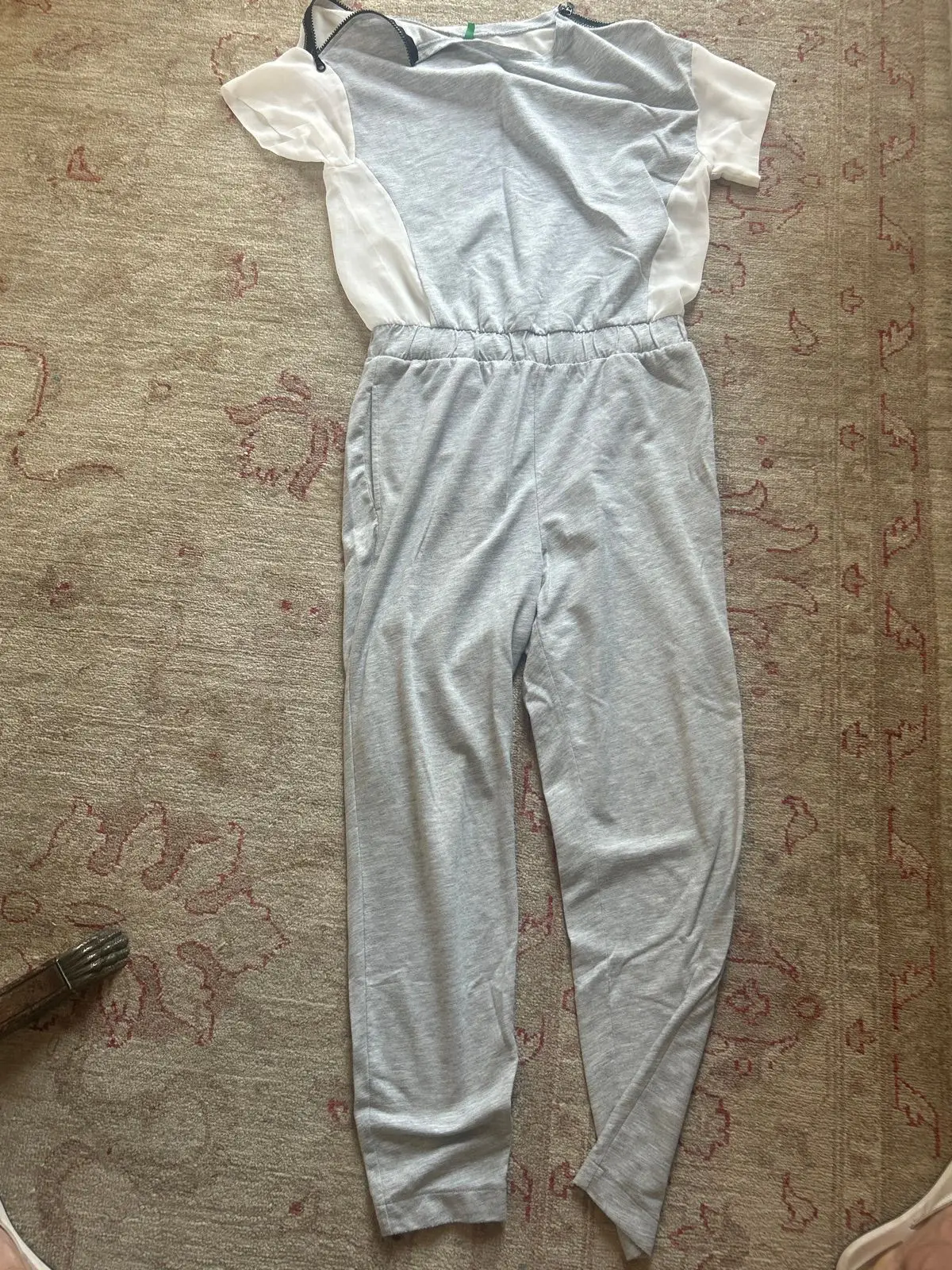 Benetton Grey and White Short Sleeve Jumpsuit