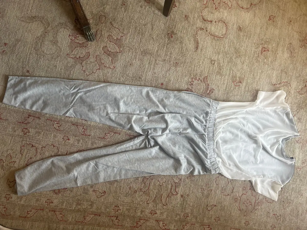 Benetton Grey and White Short Sleeve Jumpsuit