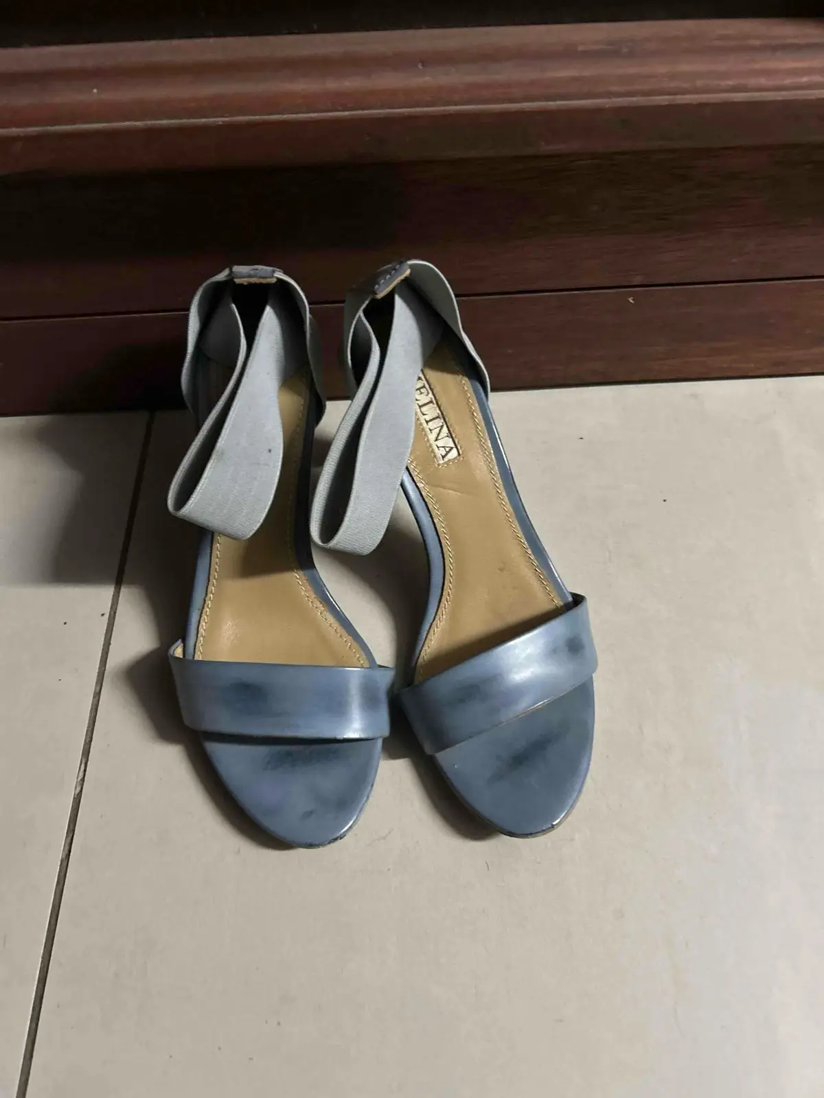 ELINA Blue Heels with Elastic Strap Detail