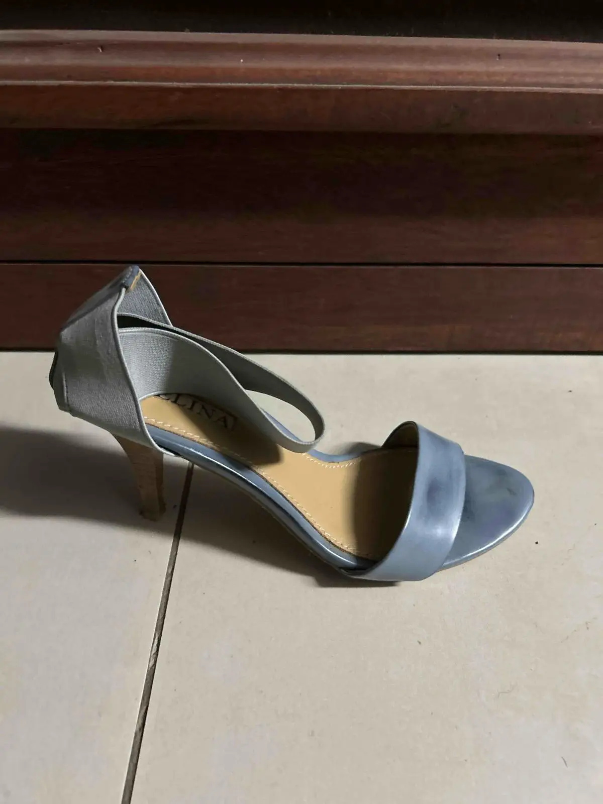 ELINA Blue Heels with Elastic Strap Detail