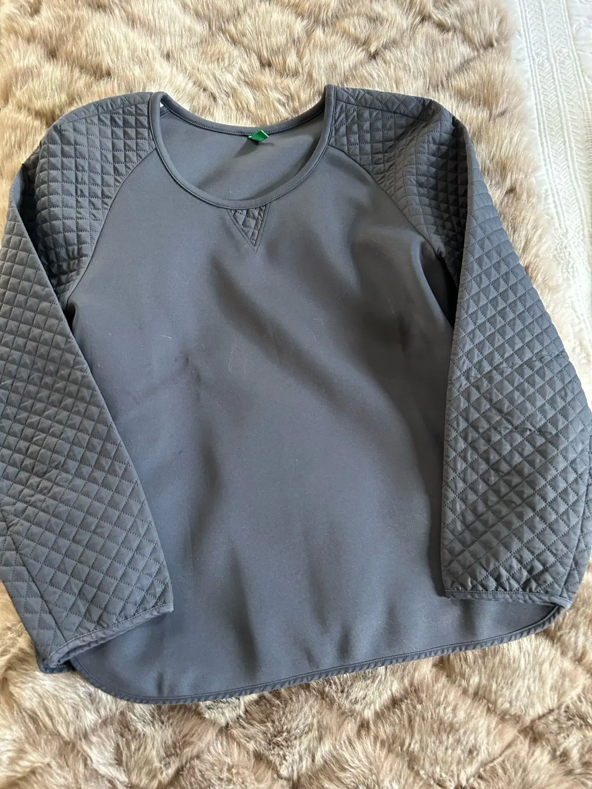 Grey Quilted Sleeve Long Sleeve Top