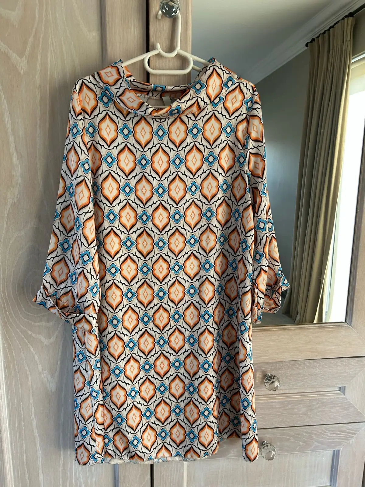 Geometric Print Cowl Neck Dress