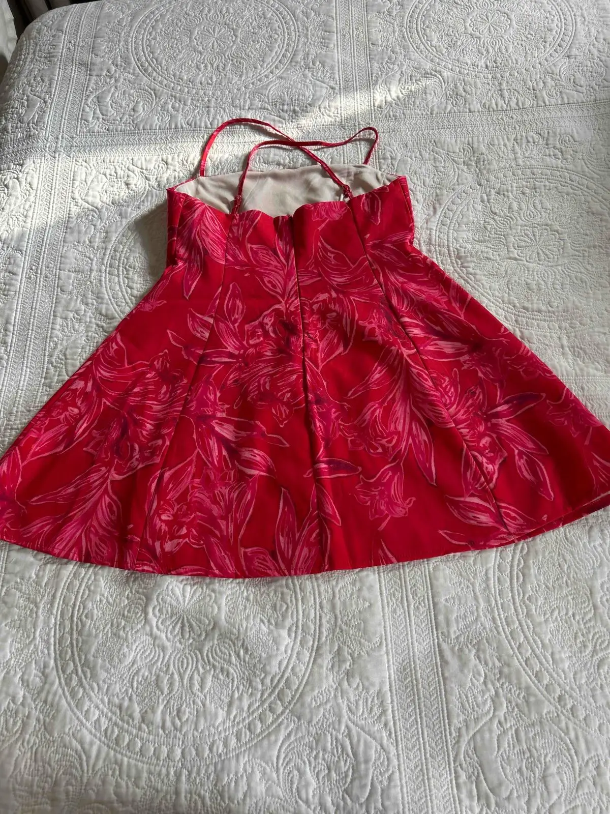 Red Floral Print Dress with Strap Detail