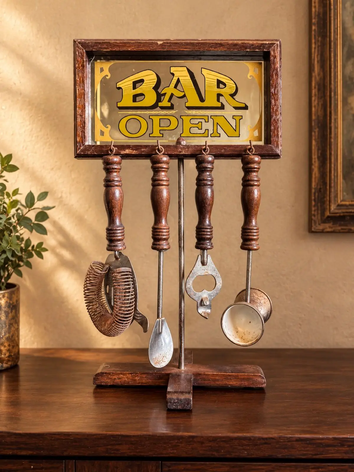Vintage Bar Open Framed Bar Set Stand