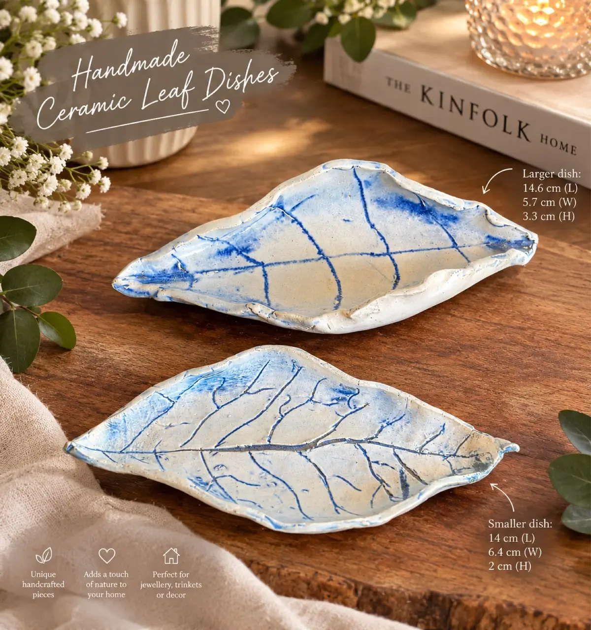 Handmade Ceramic Leaf Dishes Set of 2