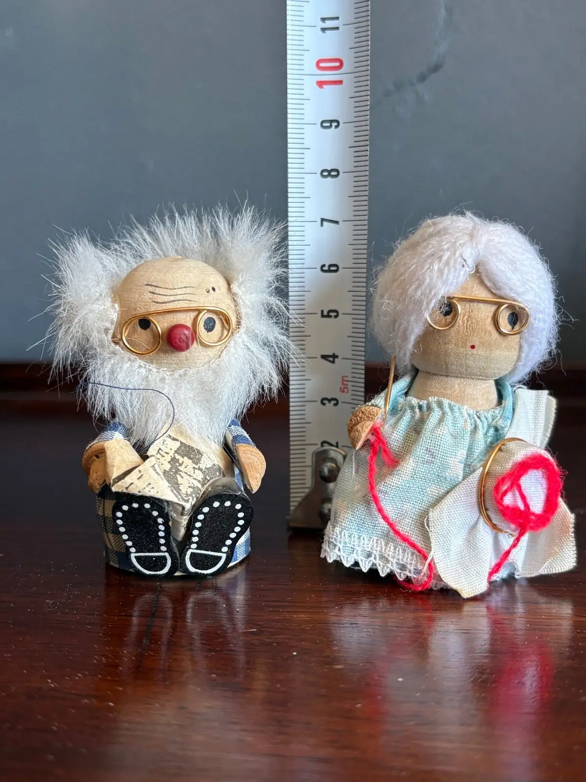 Vintage Handcrafted Wooden Grandparent Dolls Pair