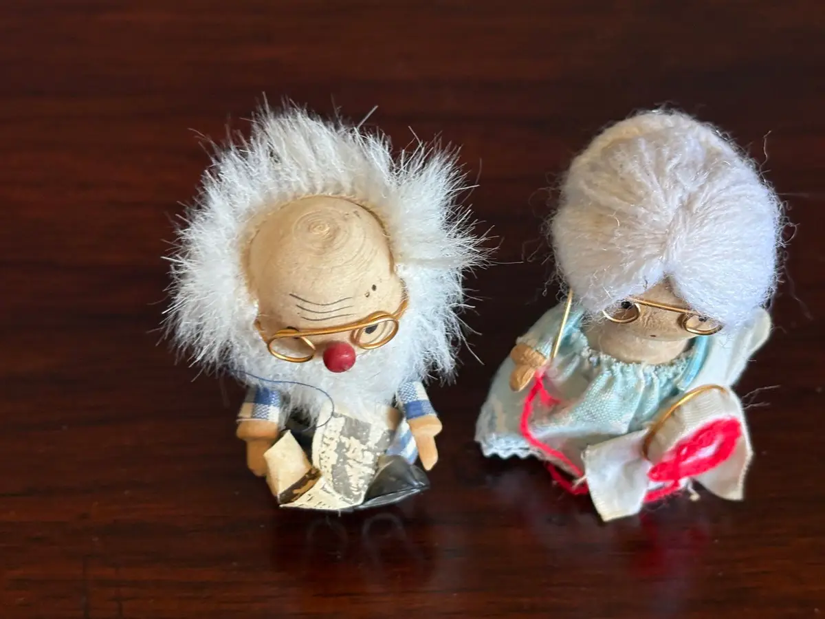 Vintage Handcrafted Wooden Grandparent Dolls Pair