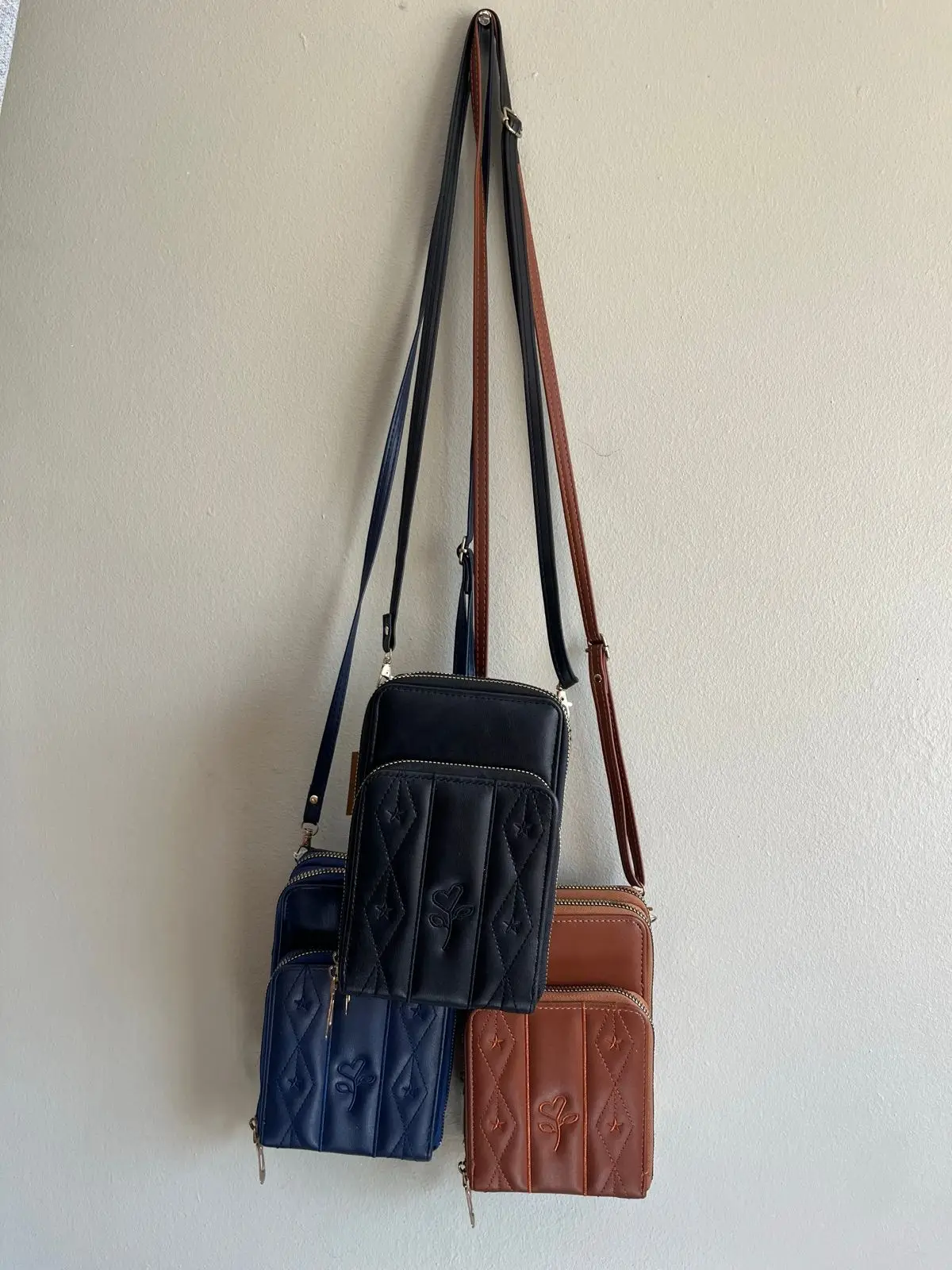 Set of 3 Crossbody Phone Bags in Black, Blue, and Brown