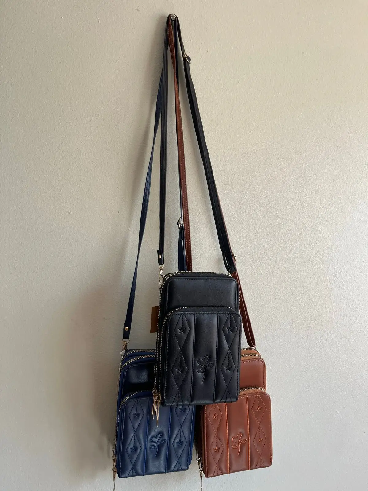 Set of 3 Crossbody Phone Bags in Black, Blue, and Brown