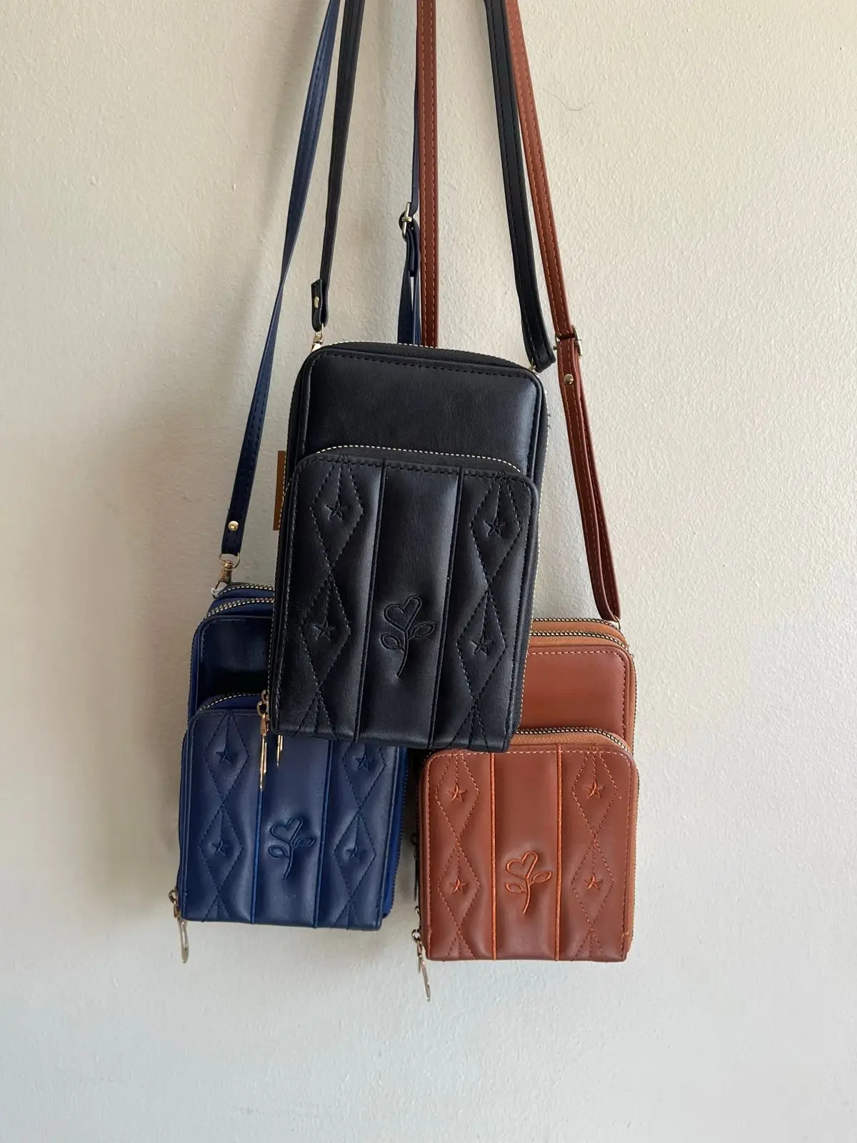 Set of 3 Crossbody Phone Bags in Black, Blue, and Brown