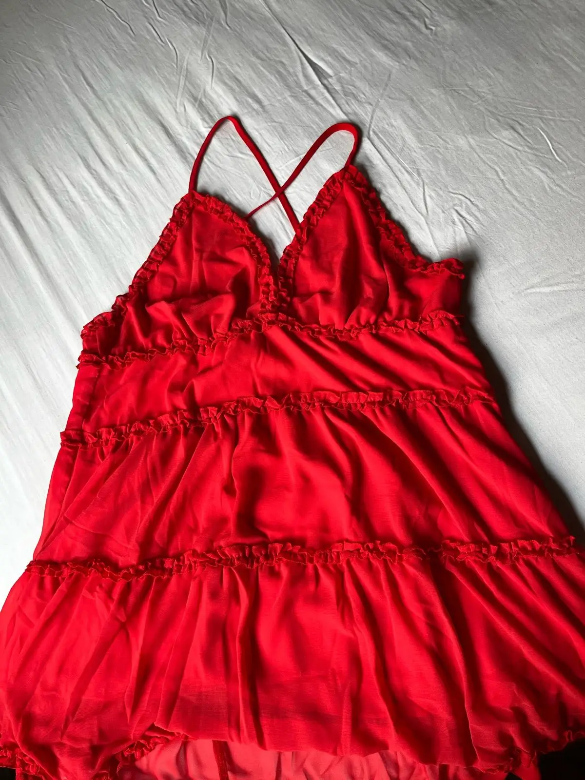 Shein Red Ruffled Tiered Dress