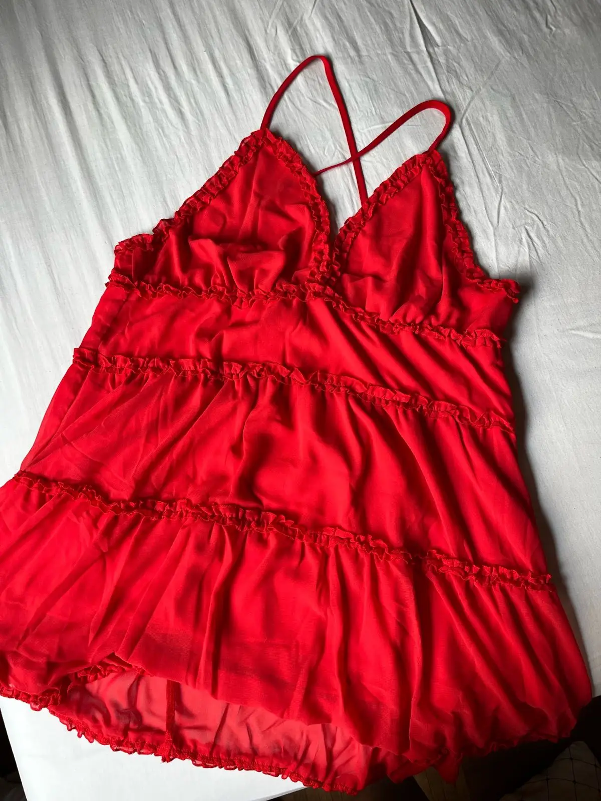 Shein Red Ruffled Tiered Dress