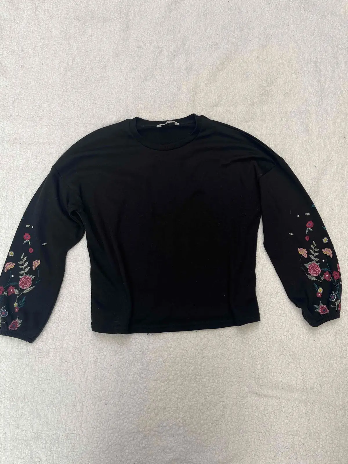 Edgars Black Floral Embroidered Long Sleeve Top Size 10