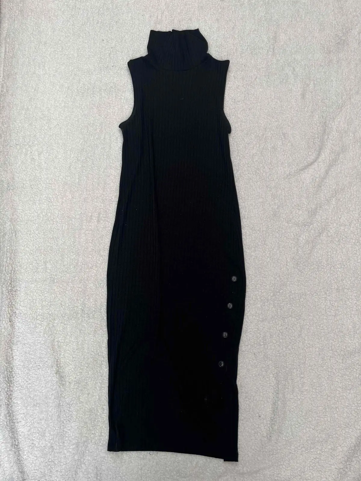 Black Ribbed Sleeveless Turtleneck Dress