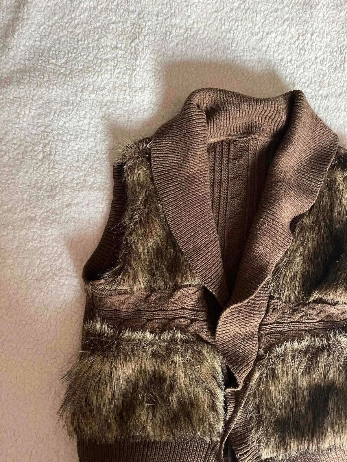 Woolworths Brown Knit Vest with Faux Fur Panels Medium