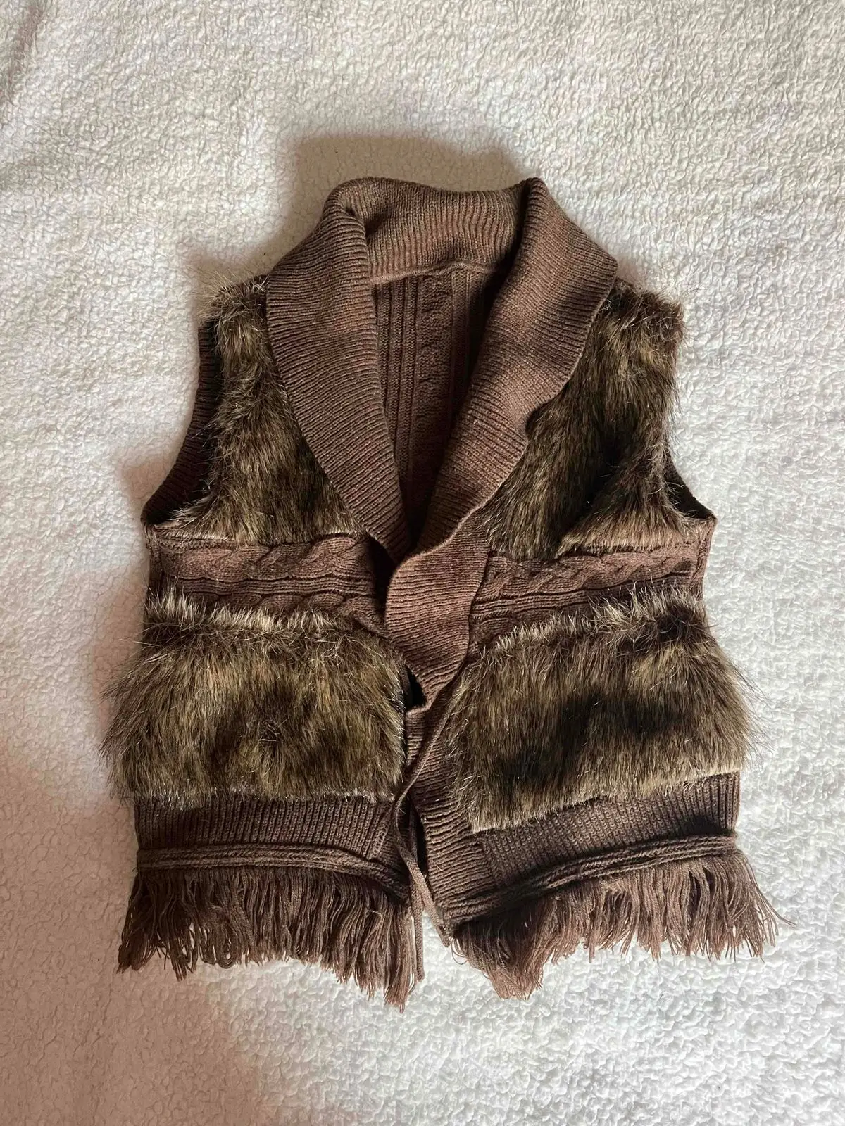 Woolworths Brown Knit Vest with Faux Fur Panels Medium